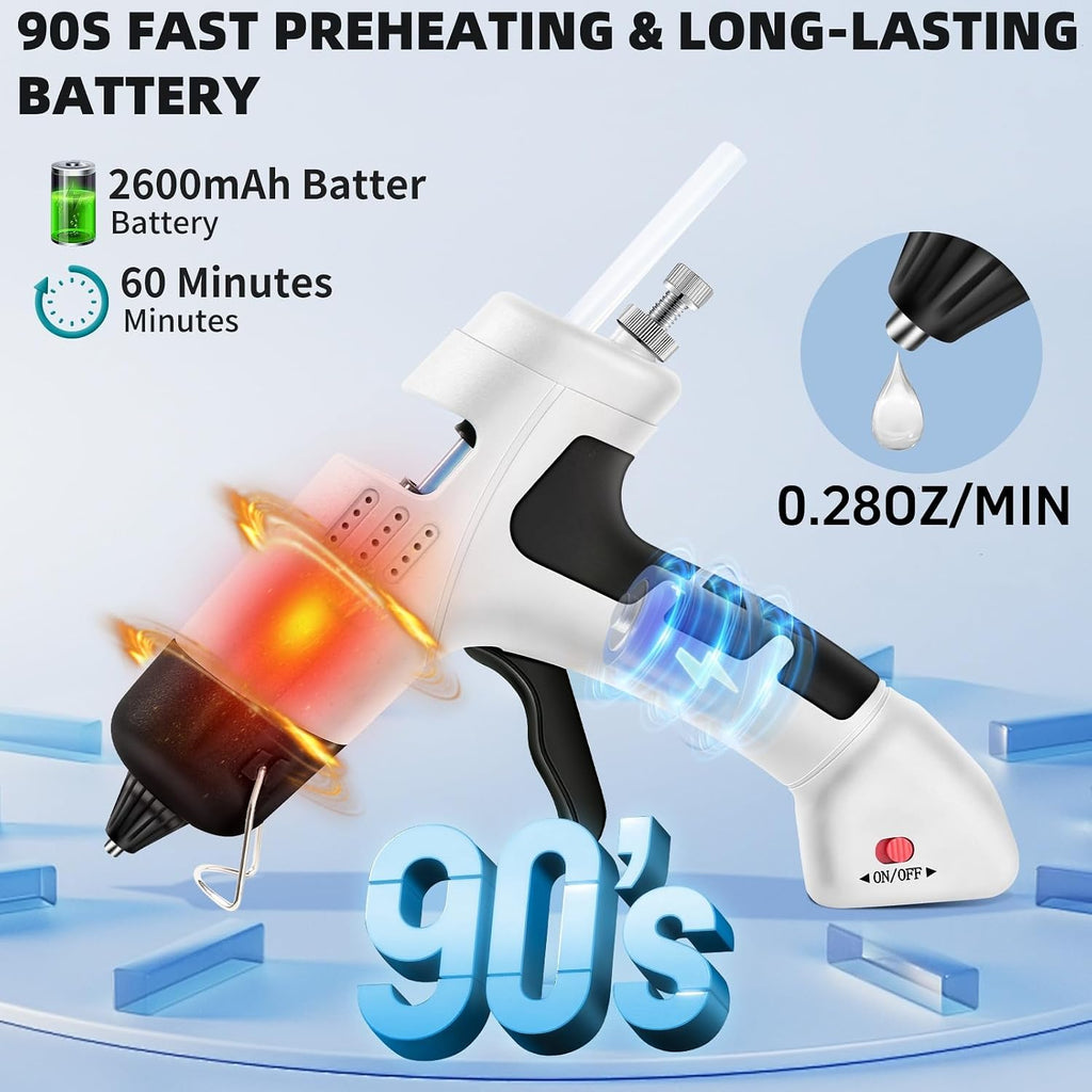 Cordless Hot Glue Gun,20W Glue Gun with 30 Glue Sticks,90S Fast Preheating,2600mAh USB-C Rechargeable Hot Melt Gun for DIY Crafts,Gift Making,Home Repairs & Decoration