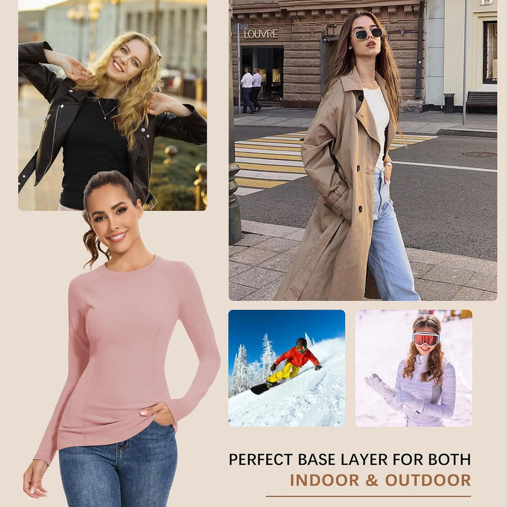 WOWENY Thermal Shirts for Women Fleece Long Sleeve Base Layer Top Winter