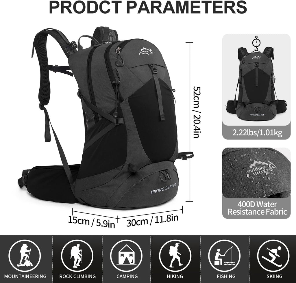 IX INOXTO Hiking Backpack, 26L/40L Waterproof Hiking Daypack with 3L Water Bladder and Rain Cover, Lightweight Travel Camping Backpack for Men Women (Black)