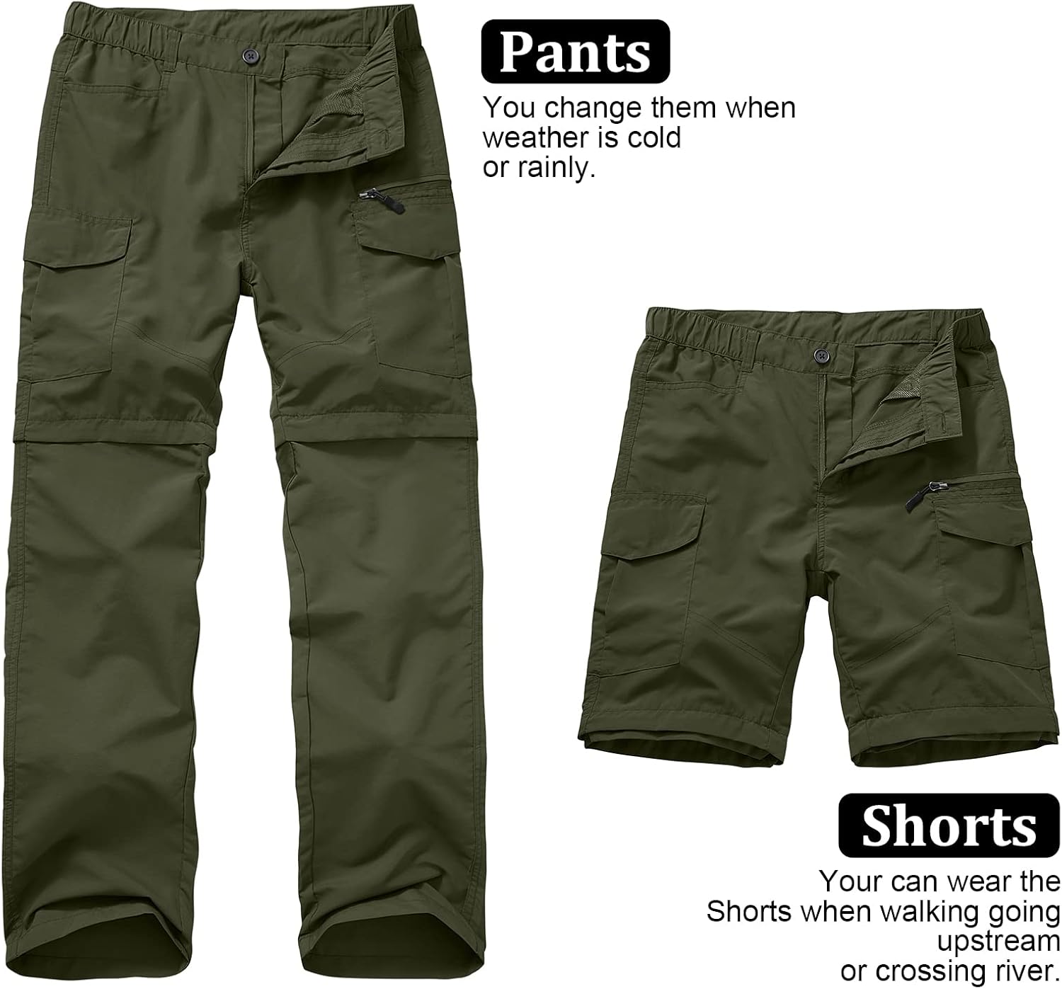 linlon Boy Scout Pants Hiking Mens Convertible Zip Off Safari Fishing