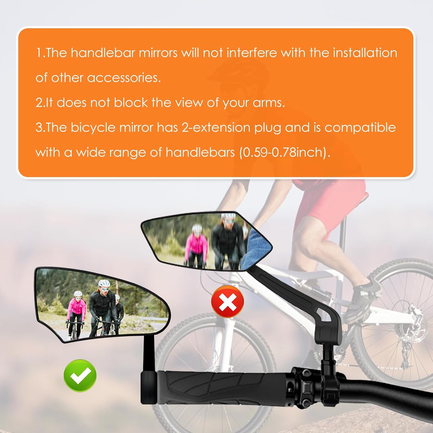 Bike Mirror HD Glass Adjustable Bar End Bike Rear View Mirror Left