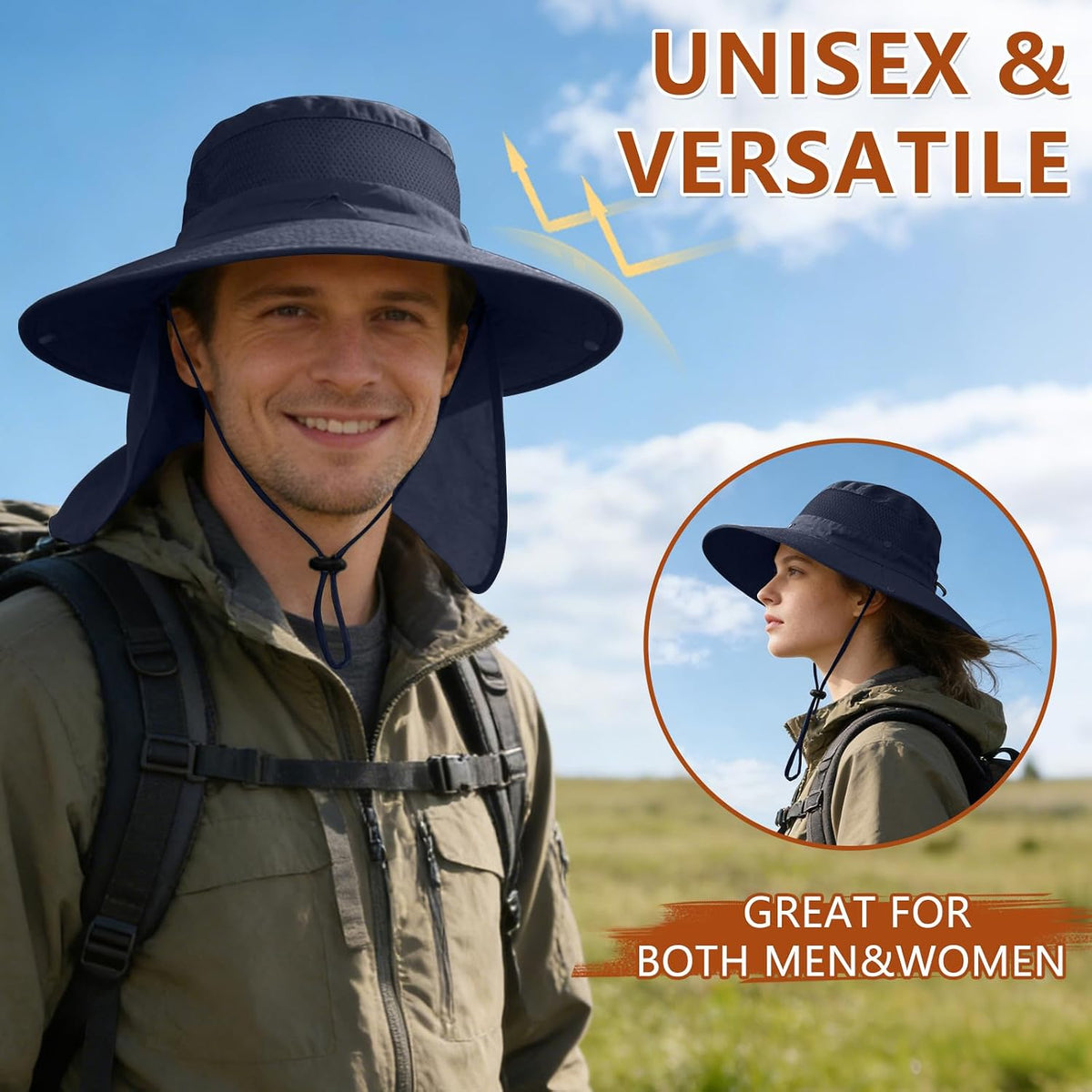 ZOORON Sun Hats for Men Women Fishing Hat with Neck Flap UPF 50+ Wide Brim