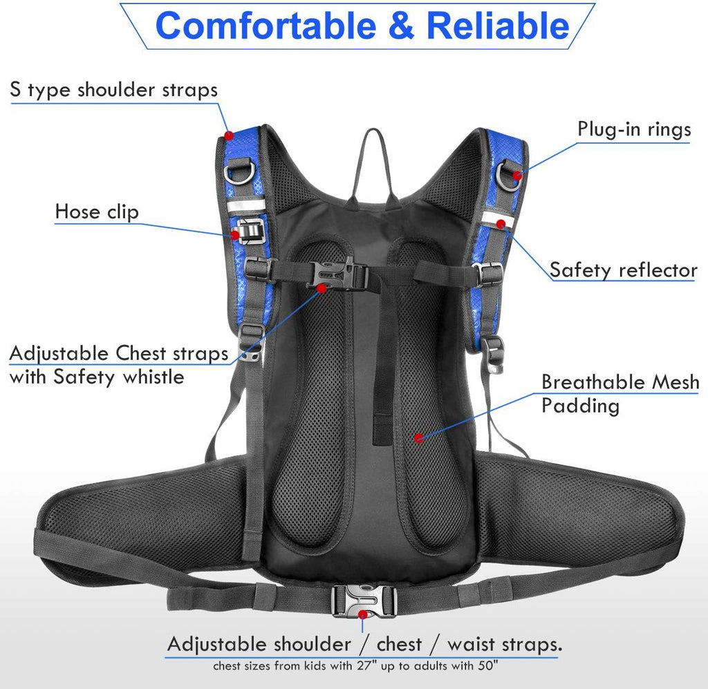 Mothybot Insulated Hydration Backpack Pack with 3L BPA Free Leak Proof Water Bladder, Large Storage Lightweight Hiking Daypack with Waist Pouches & Cooler Layer, for Running, Biking, Camping, Festival