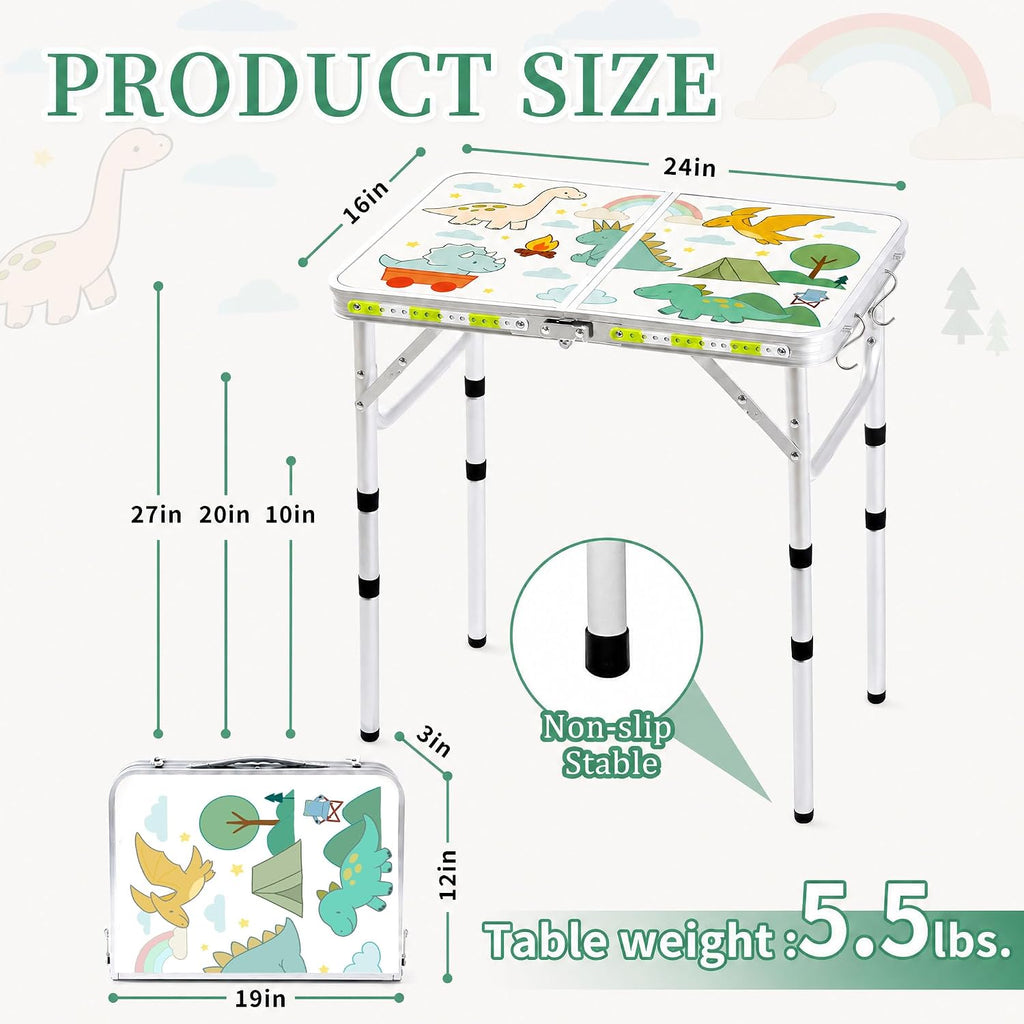 Yriuat Folding Camping Table 2ft Portable Picnic Table, Jurassic Camp