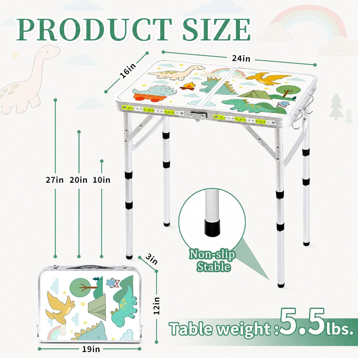 Yriuat Folding Camping Table 2ft Portable Picnic Table, Jurassic Camp