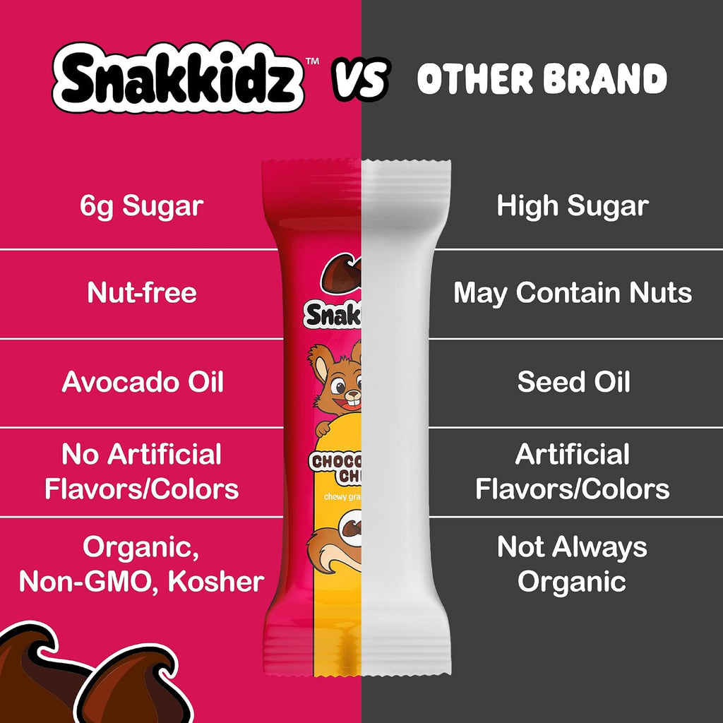 Snakkidz Organic Granola Bars, Chocolate Chip, Seed oil free, 45 Bars