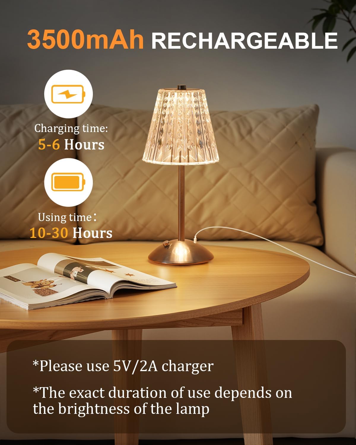 Nusogon Cordless Touch Table Lamp, LED Rechargeable Small Dask Lamp