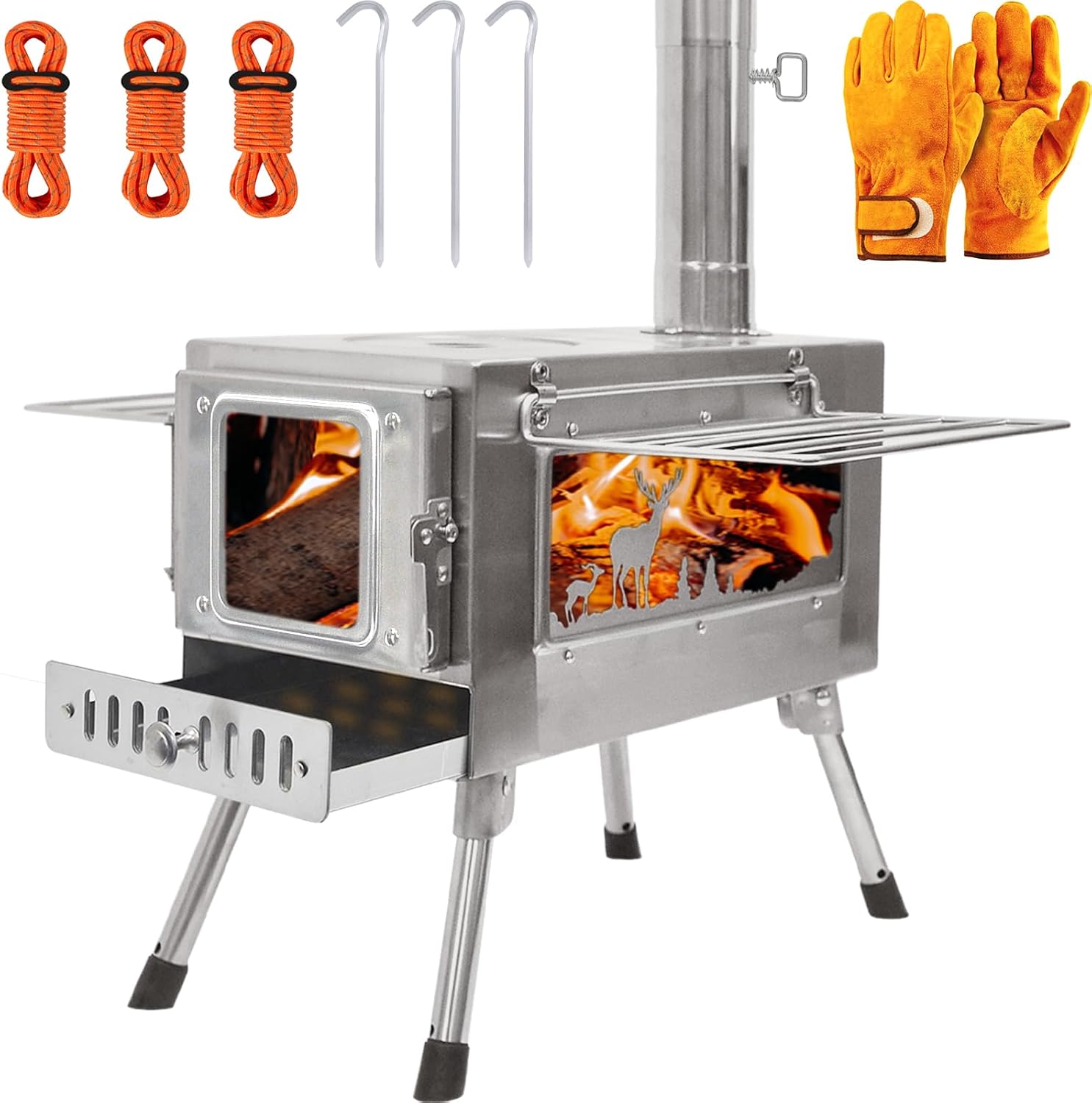 GreyHoo Camping Wood Stove with Chimney for Cooking & Heating