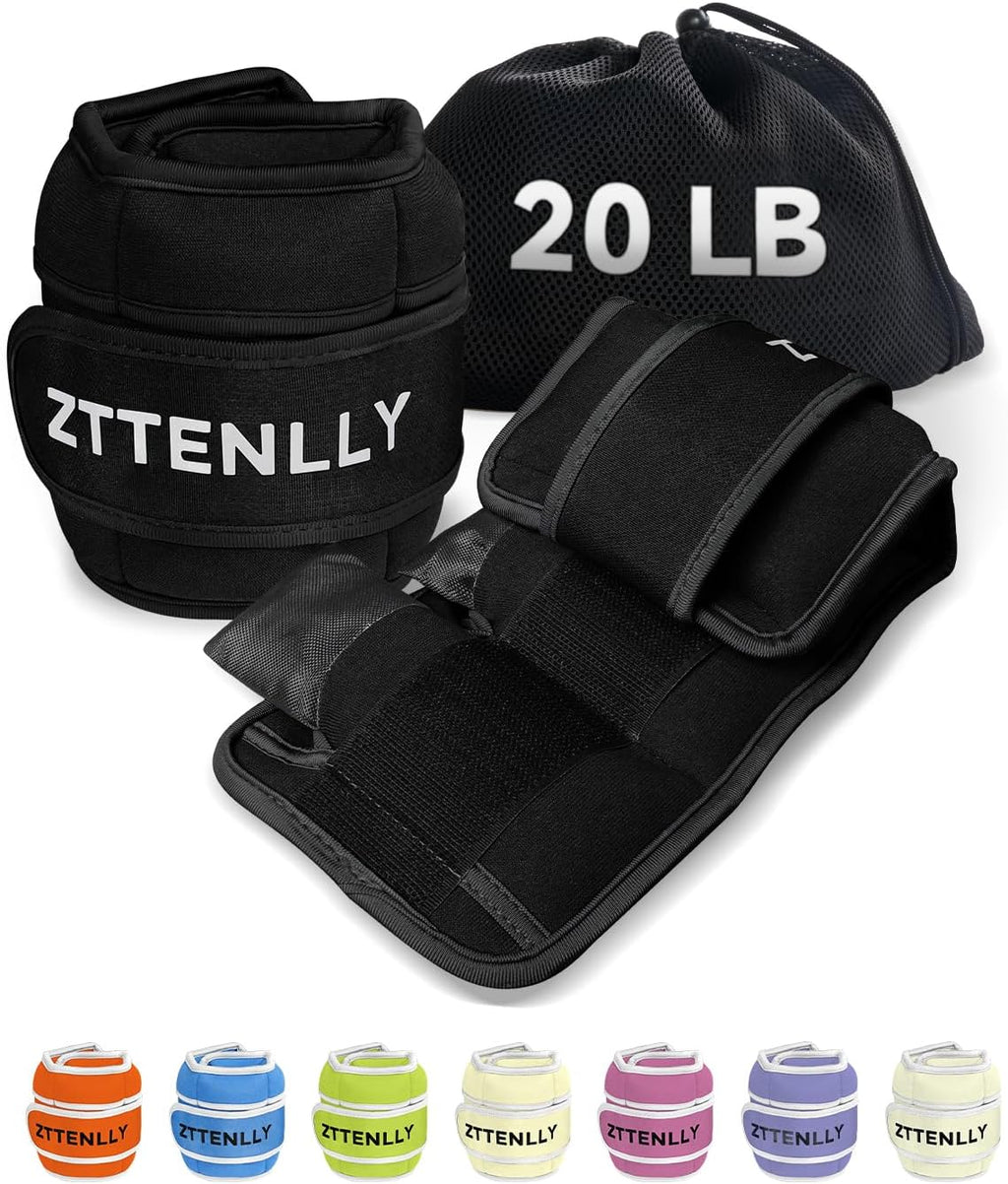 Adjustable Ankle Weights for Women Men and Kids | 1 Pair 5 10 15 18 20 Lbs Leg Wrist Ankle Weight Straps for Yoga, Walking, Running, Aerobics, Gym, Dance, Pilates, Cardio