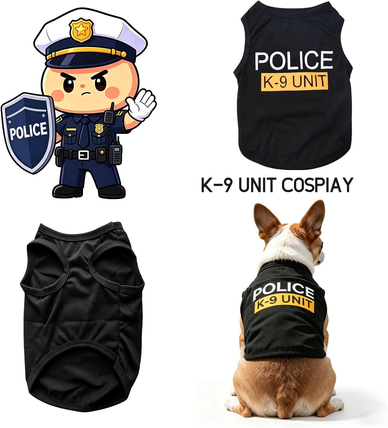 Dog Costumes, K9 Police Shirt, Pet Summer Soft Cotton Clothes for Halloween