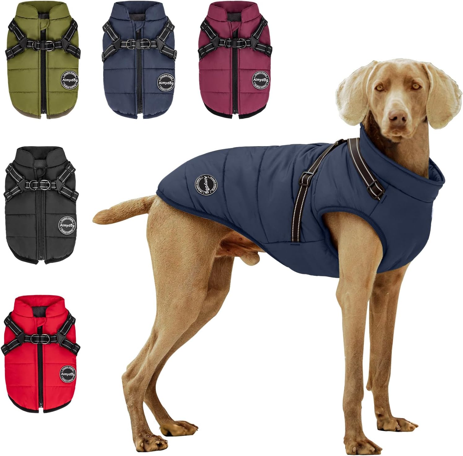 Warm Dog Winter Coat, Dog Cold Weather Jacket with Built-in Harness, Reflective & Adjustable Comfortable Pet Vest, Windproof Apparel for Small Medium Large Dogs (Green)