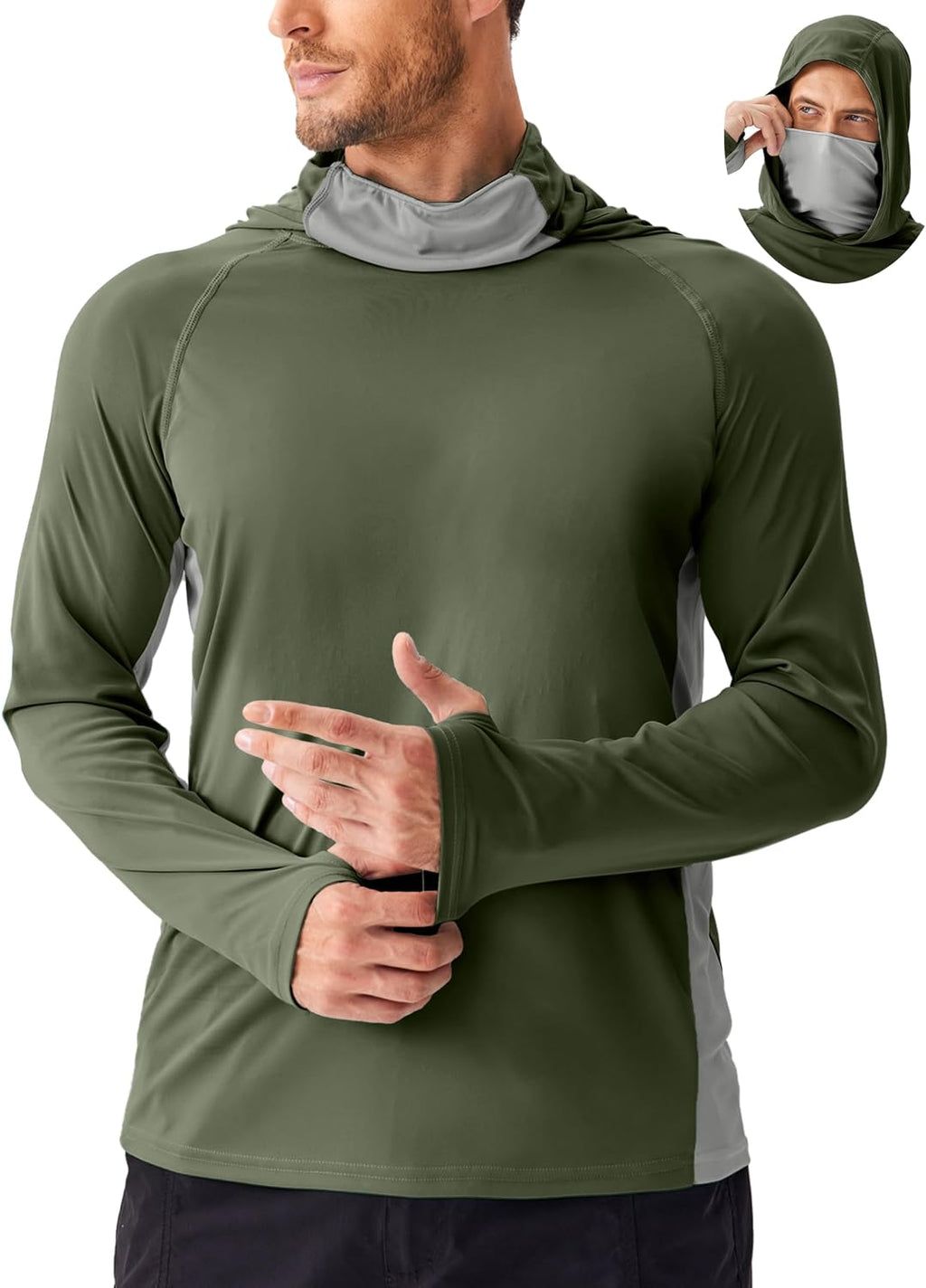 PINSPARK UPF 50+ Sun Hoodie Long Sleeve Fishing Shirts for Men with Mask