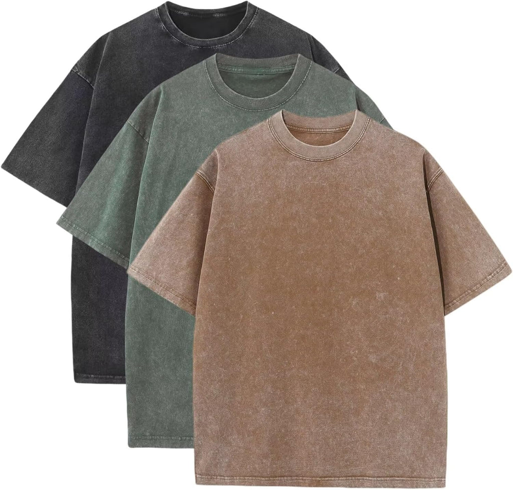 3 Pcs Men's Oversized Heavy Cotton Summer T-Shirts Vintage Tee Loose Fit Short Sleeve Casual Tshirts for Men Women