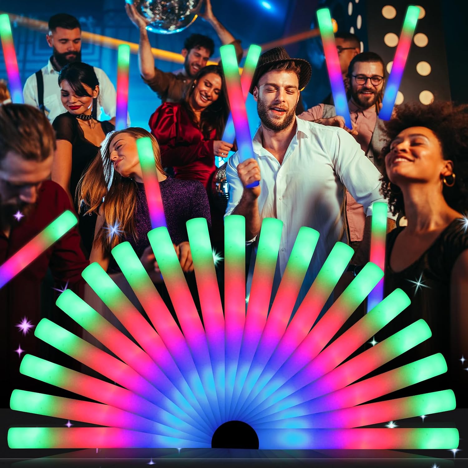 wellent 230 LED Foam Glow Sticks, Bulk Glow Sticks, Foam Light Up Sticks Bulk, LED Foam Sticks with 3 Colorful Flash Mode,Glow Party Supply for Wedding, Birthday, Concert, Carnival, Sporting Events