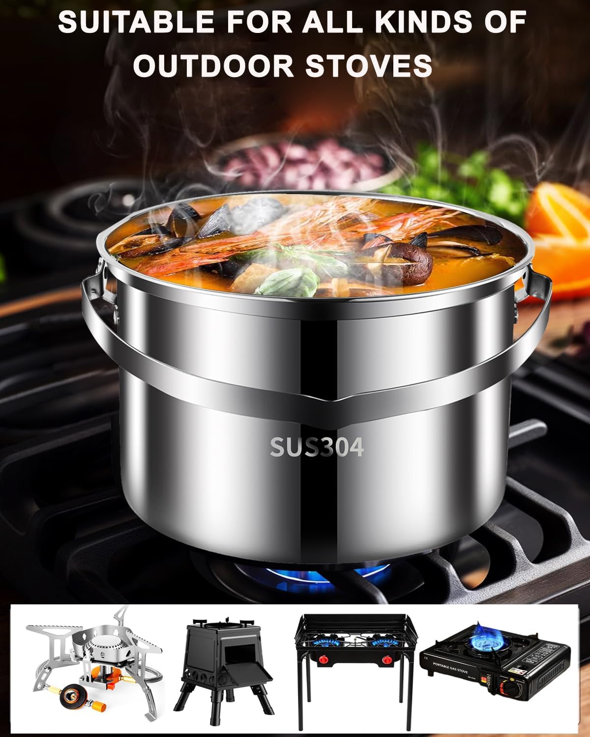 Camping Cookware Set 304 Stainless Steel Camping Pots and Pans Set