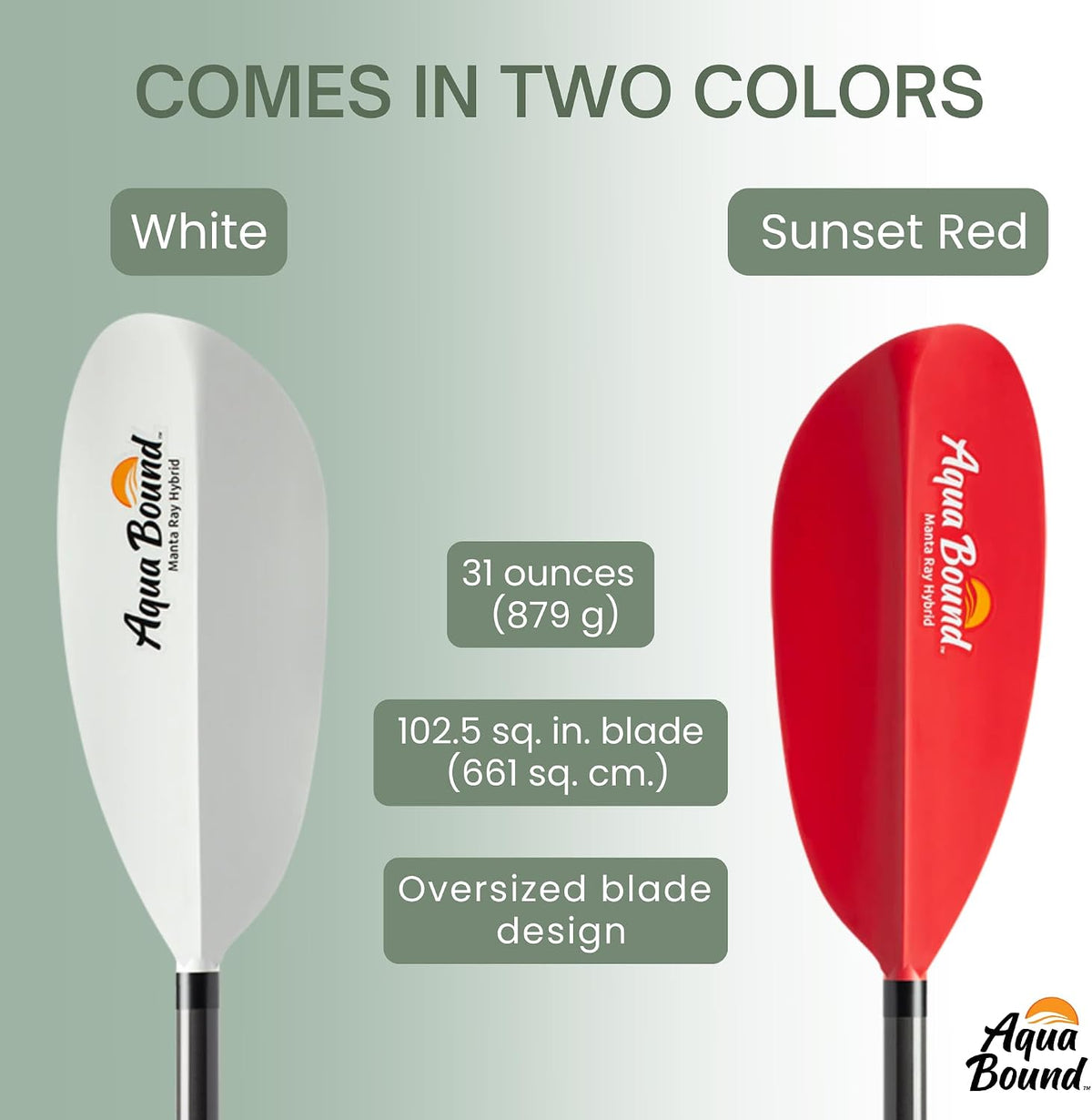 AQUA BOUND Manta Ray Hybrid 2-Piece Posi-Lok™ Kayak Paddle - Carbon Shaft, Fiberglass-Reinforced Nylon Blades with Dihedral Design, Adjustable Offset, High-Angle Performance