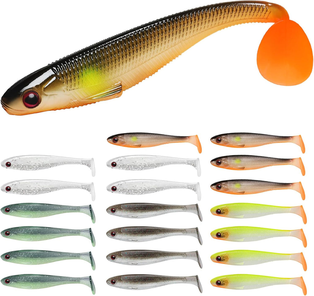 TRUSCEND Shadtale Easy Catch Soft Fishing Lures, Unique Vibration and Action for Various Rigs, Paddle Tail Swimbaits Trailer for Bass, Trout, Crappie, Walleye, Redfish, Saltwater & Freshwater Fishing