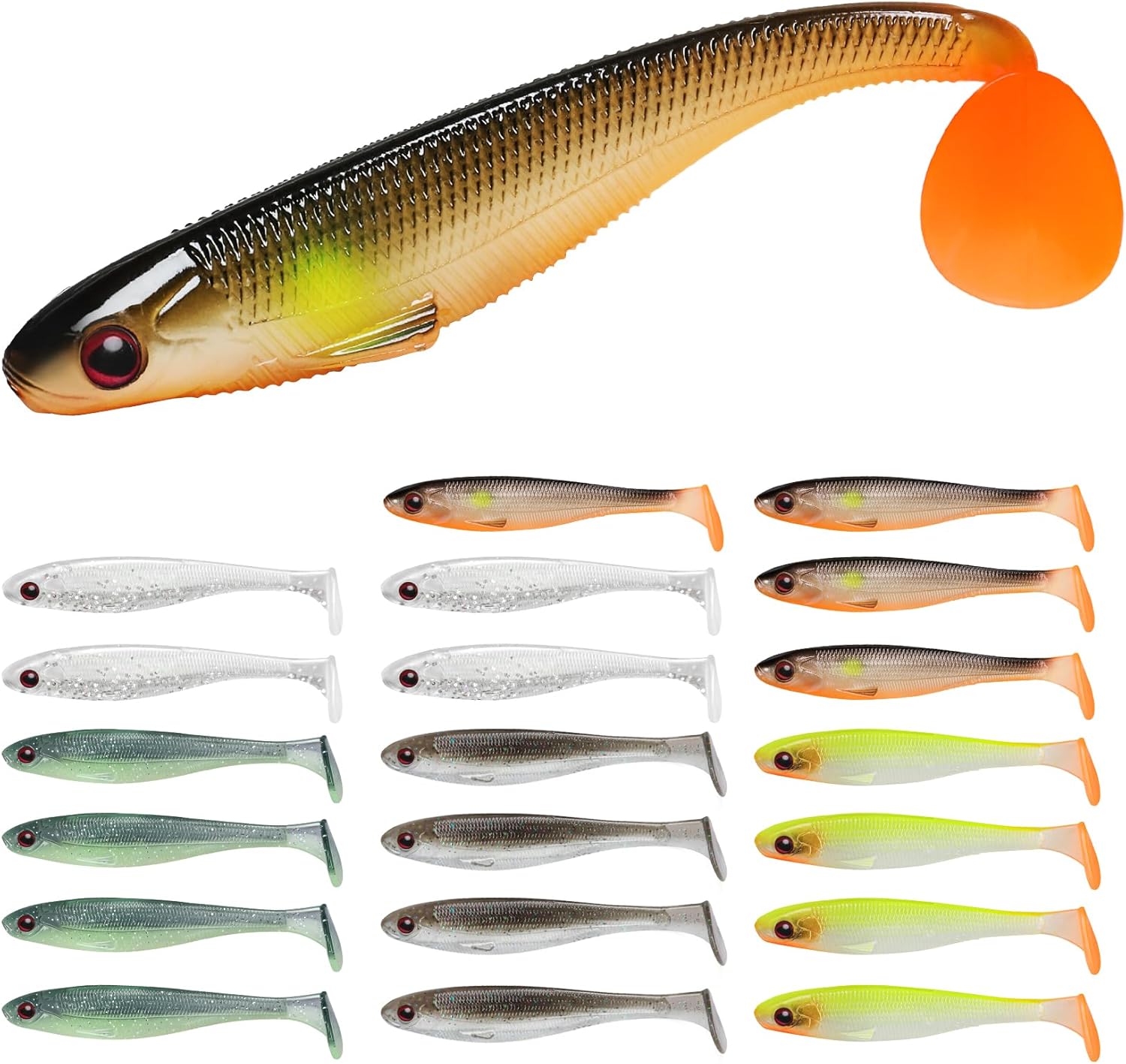 TRUSCEND Shadtale Easy Catch Soft Fishing Lures, Unique Vibration and Action for Various Rigs, Paddle Tail Swimbaits Trailer for Bass, Trout, Crappie, Walleye, Redfish, Saltwater & Freshwater Fishing