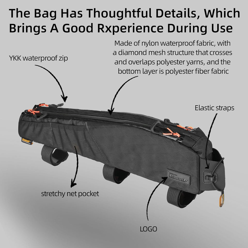 Rhinowalk Bike Top Tube Bag Bicycle Front Frame Bag Waterproof Bike Bag 2.1L with Dual Side Mesh Pockets for MTB Road Bike Cycling Commuting and Outdoor Adventures