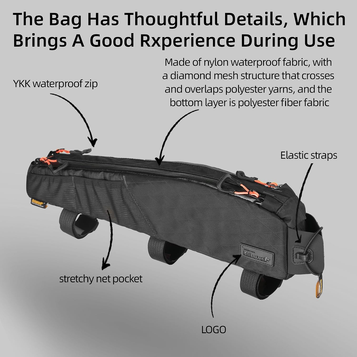 Rhinowalk Bike Top Tube Bag Bicycle Front Frame Bag Waterproof Bike Bag 2.1L with Dual Side Mesh Pockets for MTB Road Bike Cycling Commuting and Outdoor Adventures