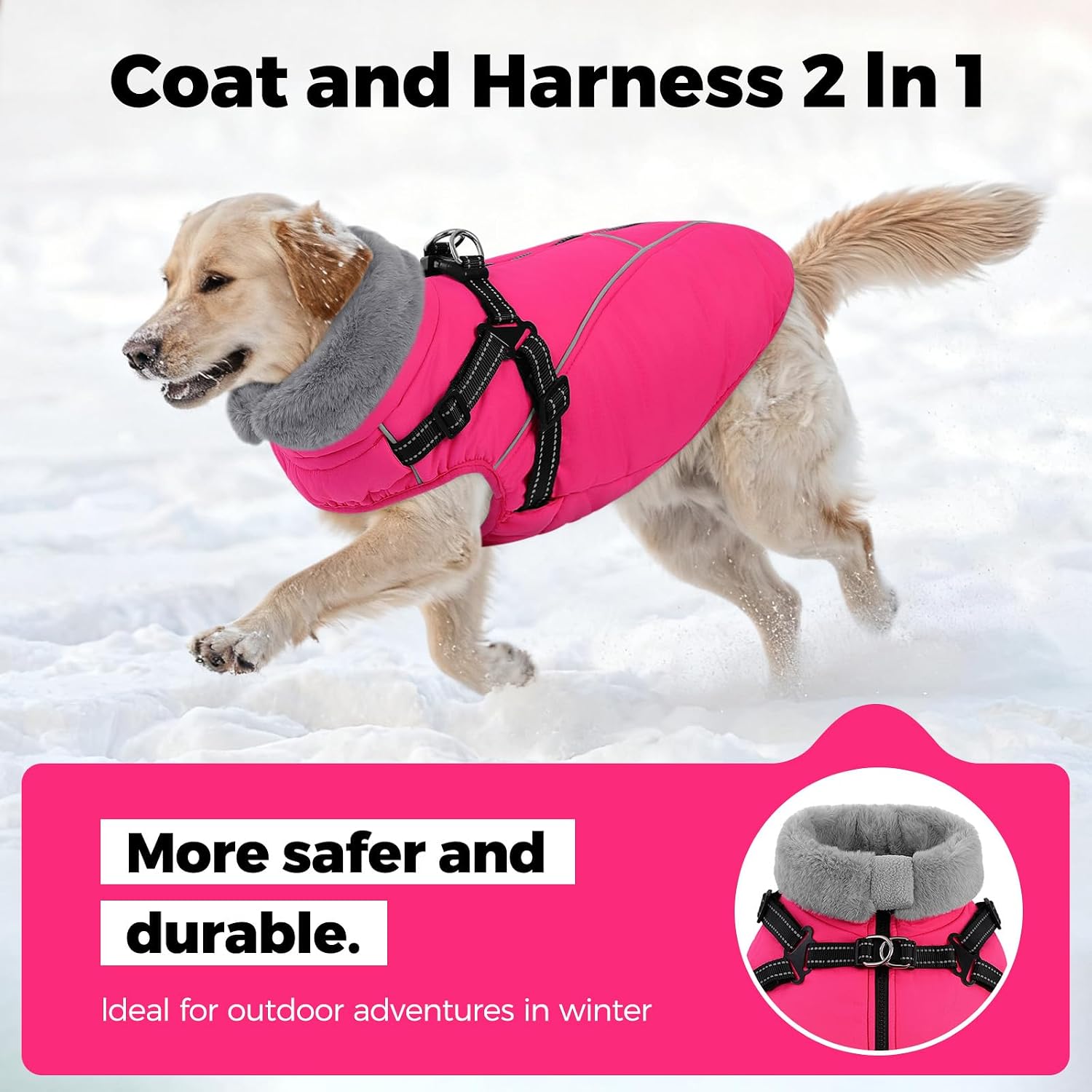 Queenmore Small Dog Coat, Dog Coat for Small Dogs with Harness Built in