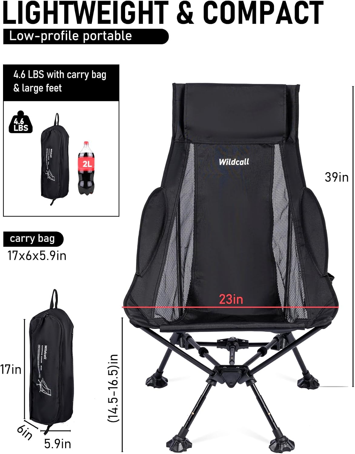 WildCall Lightweight Folding Camping Chair Anti-Sinking Chair, High Back