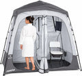 Porayhut Portable Camping Shower Tent Deluxe Changing Room Easy Set Up Privacy Shelter,Large Toilet Tent 2 Rooms with Floor Drain Design for Beach, Camping,Hiking with Stakes and Ropes for Stability