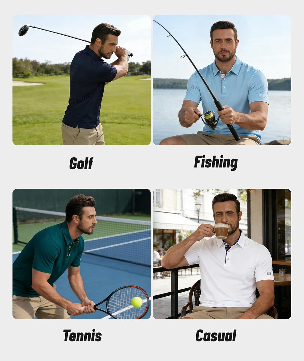 ZITY Golf Shirts for Men Short Sleeve Moisture Wicking Solid Performance Designed Print Collared Casual Polo Shirt