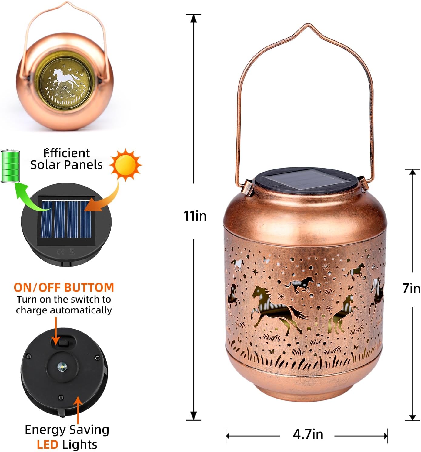 Horse Solar Lanterns Outdoor Waterproof Garden Decor Hanging Solar Lights Metal Decoration Outside for Yard,Porch,Patio,Pathway,Backyard Gifts Men Women