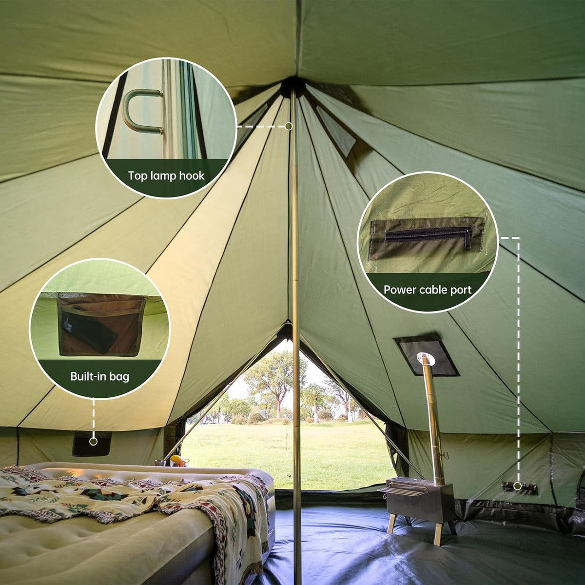 Bell Tent with Stove Jack, 13.1/16.4ft 4 Season Yurt Tent