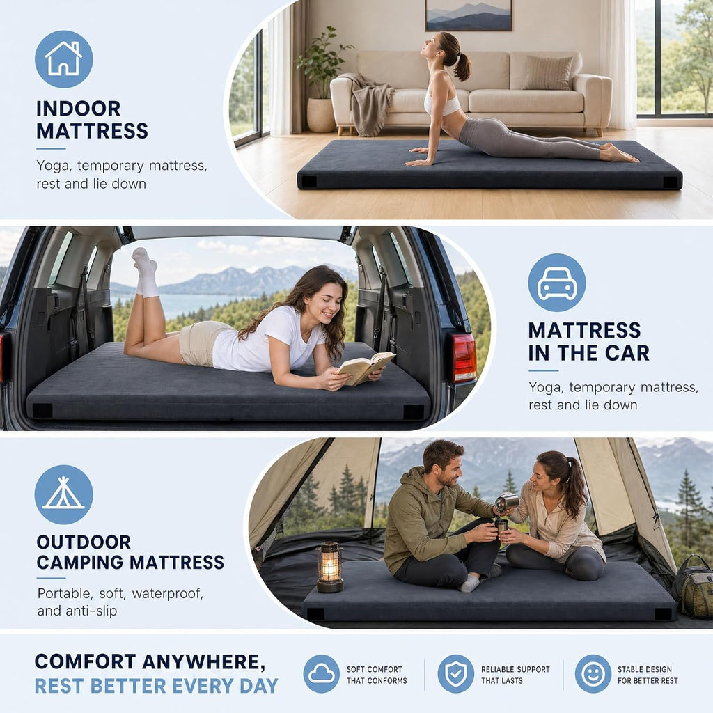 3 Inch Memory Foam Camping Mattress Pad, Non-Slip Roll Up Bed for Tent, Car