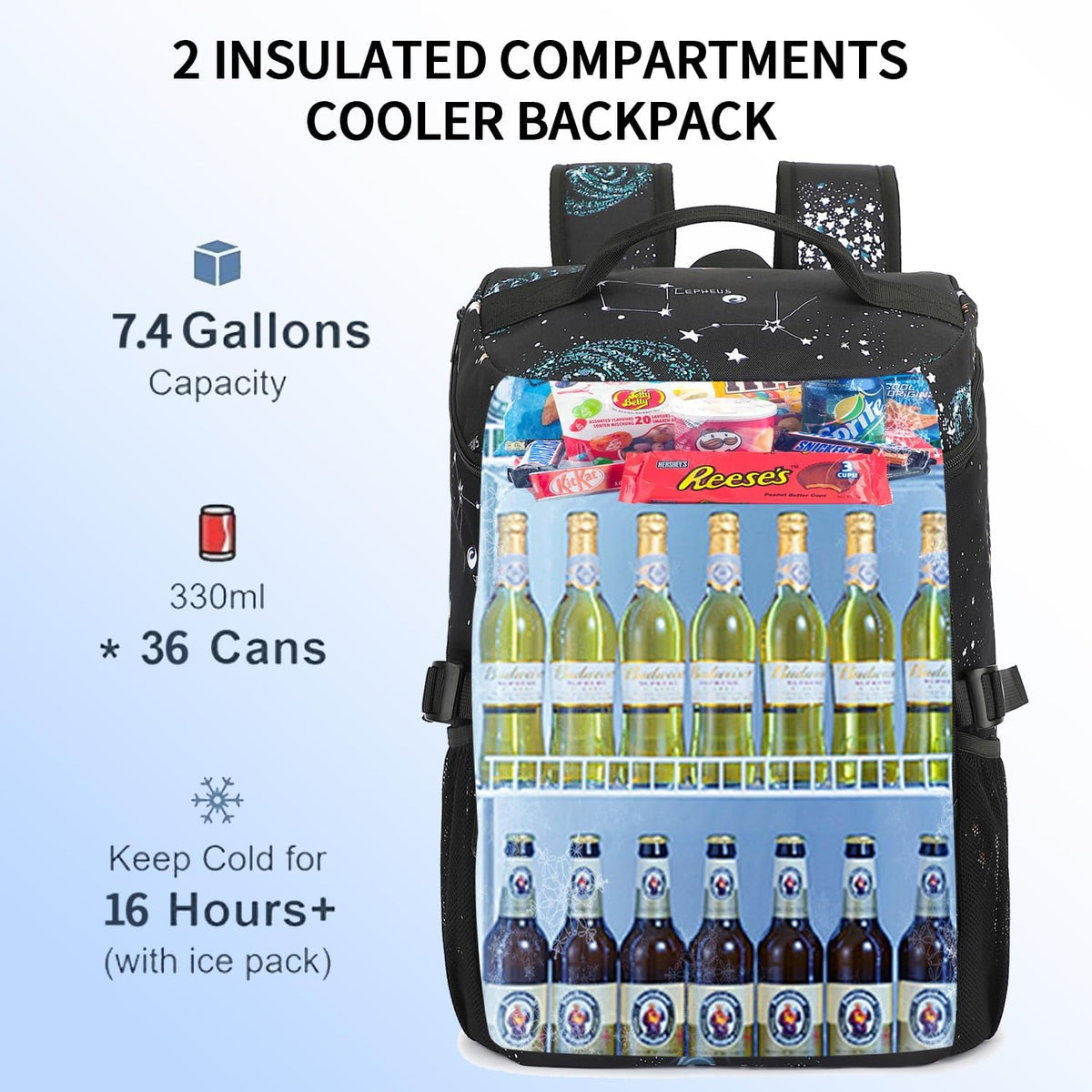 Kalesi Cooler Backpack 36 Cans Lightweight Insulated Backpack Cooler Leak-Proof Travel Camping Lunch Backpack Outdoor Cutlery Backpack for Men and Women