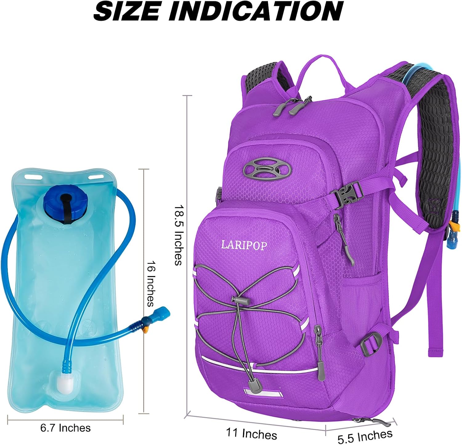 LARIPOP 18L Hydration Backpack with 2L Leak-Proof Water Bladder for Hiking Cycling Running Men Women