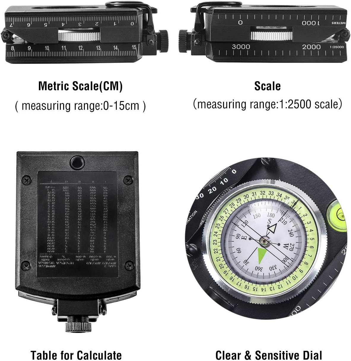 Eyeskey Multifunctional Military Sighting Navigation Compass with Inclinometer | Impact Resistant & Waterproof Compass for Hiking, Camping
