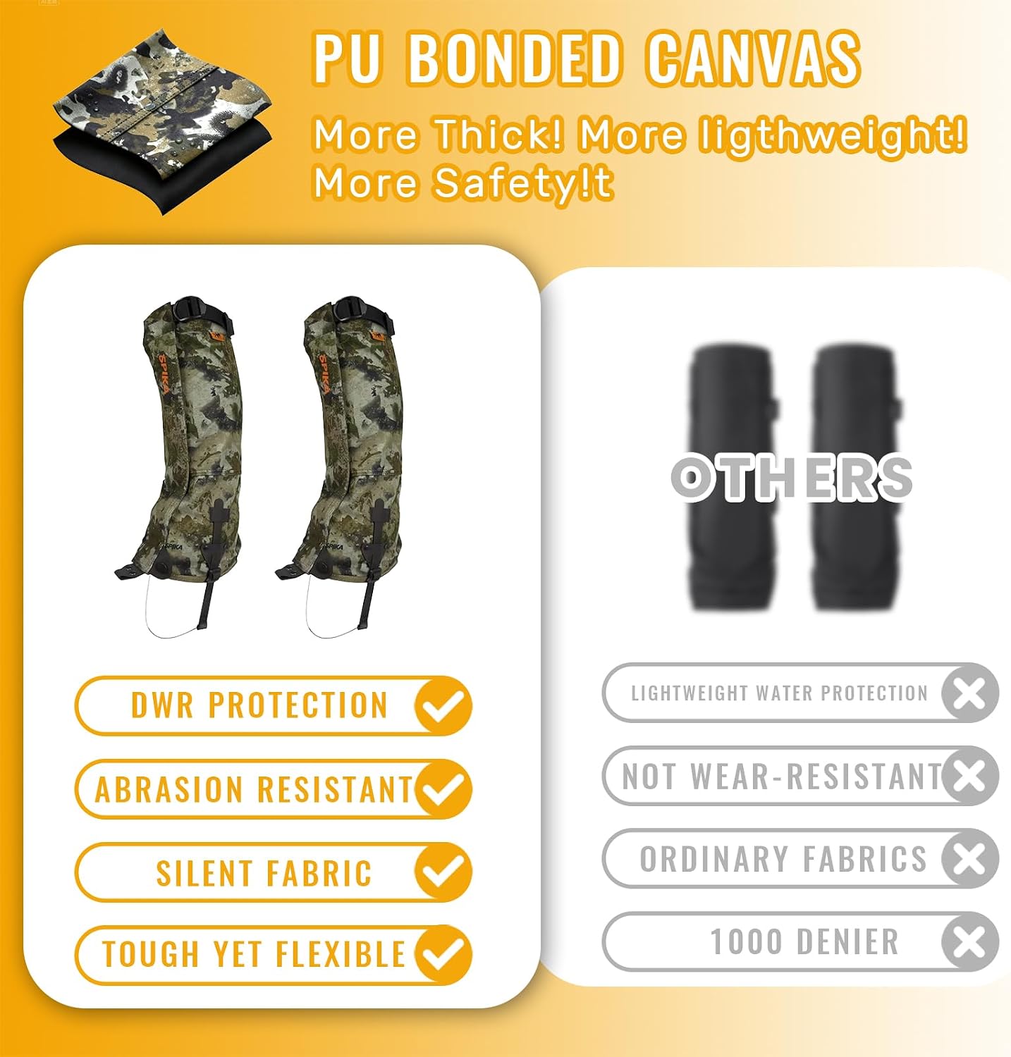 SPIKA Strike Snake Gaiters, Waterproof Hunting Gaiter for Men and Women, Adjustable and Snake Resistent Leg Protective for Outdoors Hiking