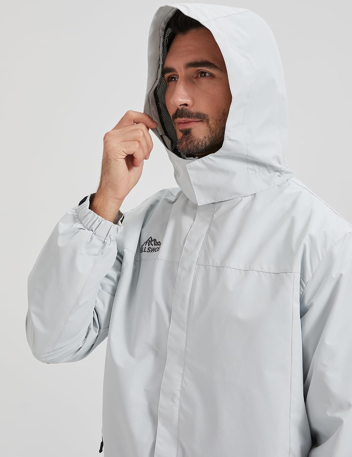 ELLSWOS Men's Lightweight Waterproof Rain Jacket with Detachable Hood