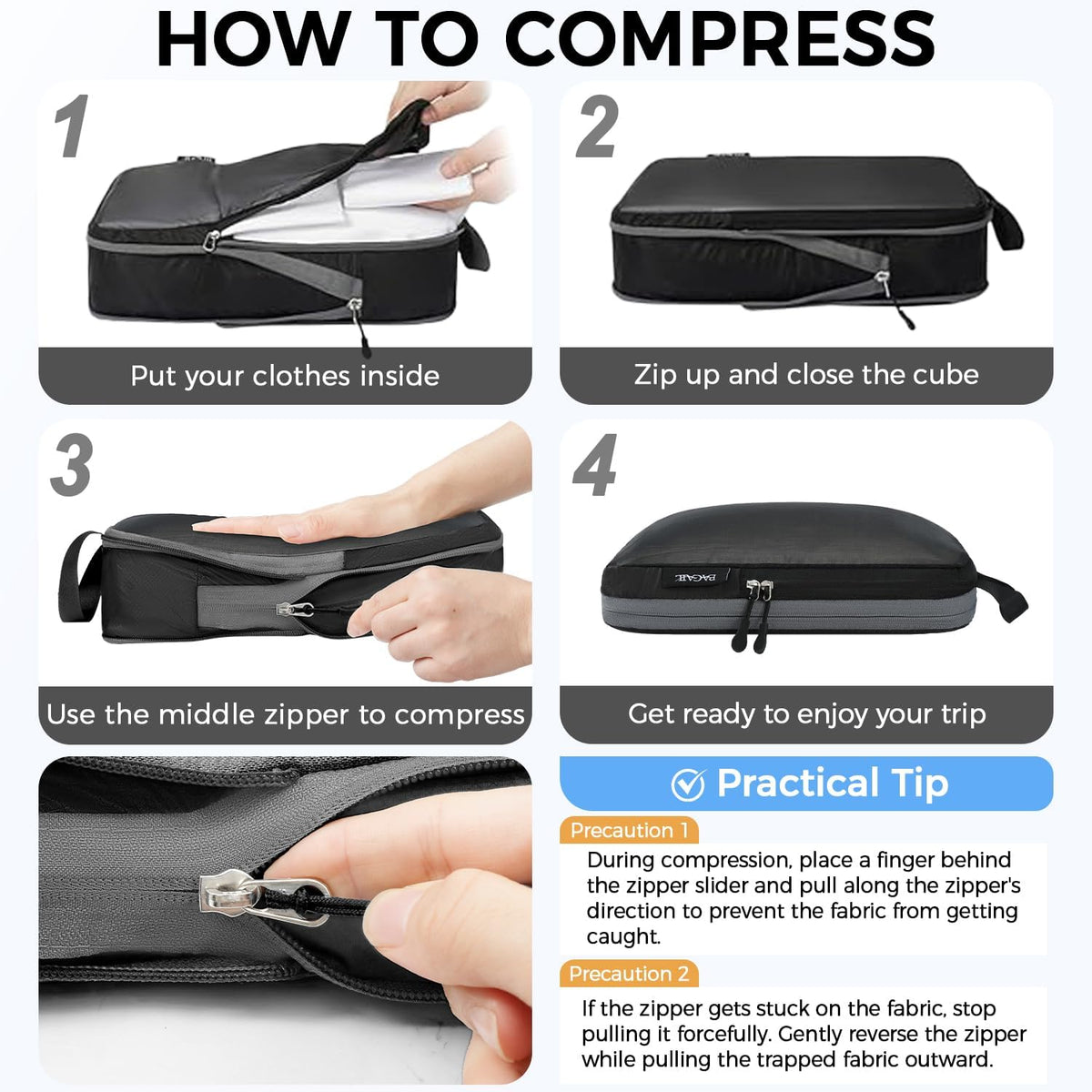 BAGAIL 6 Set Ultralight Compression Packing Cubes Packing Organizer for Travel Accessories Luggage Suitcase Backpack