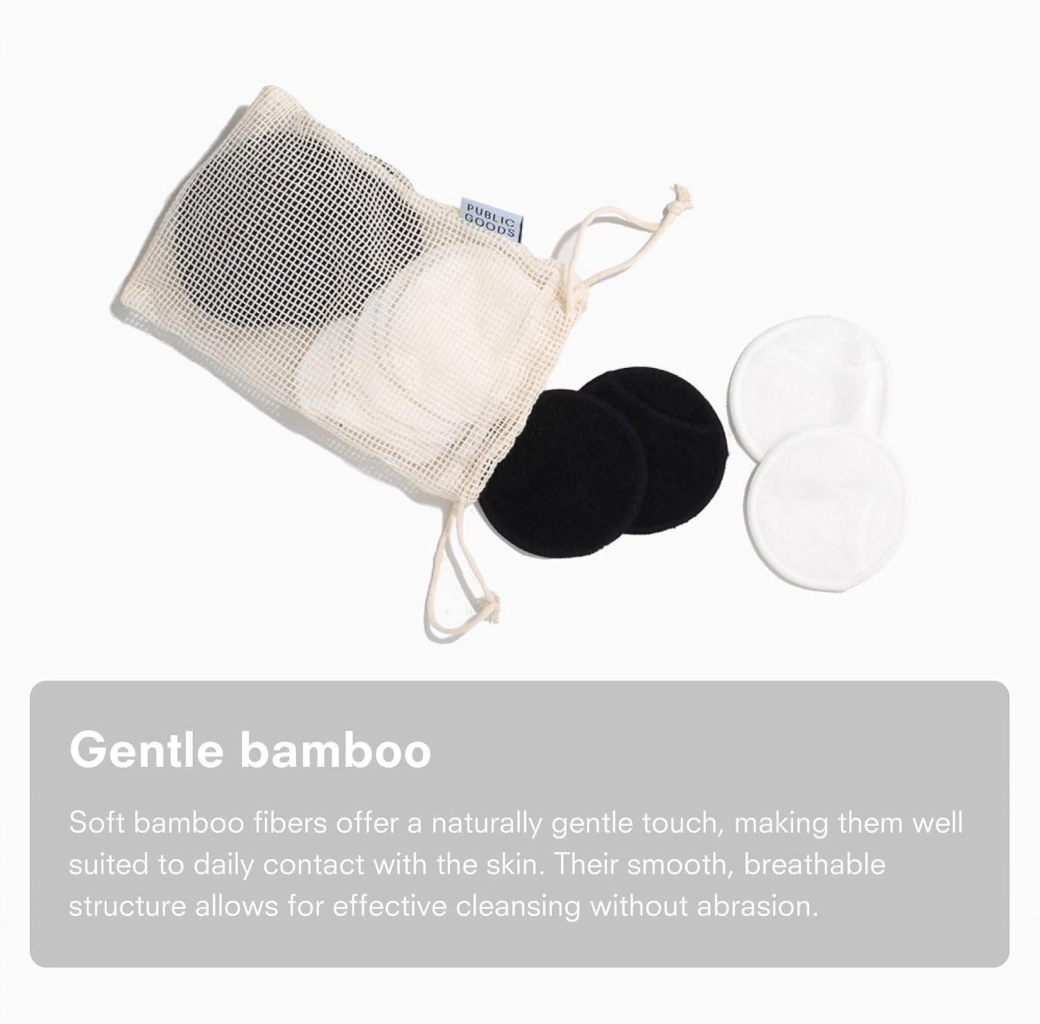 Public Goods Reusable Bamboo Cleansing Rounds | 14 Count Makeup Remover Pads with Cotton Mesh Wash Bag | Alternative to Disposable Cotton Rounds | Gentle, Machine Washable, Vegan Skincare Essential