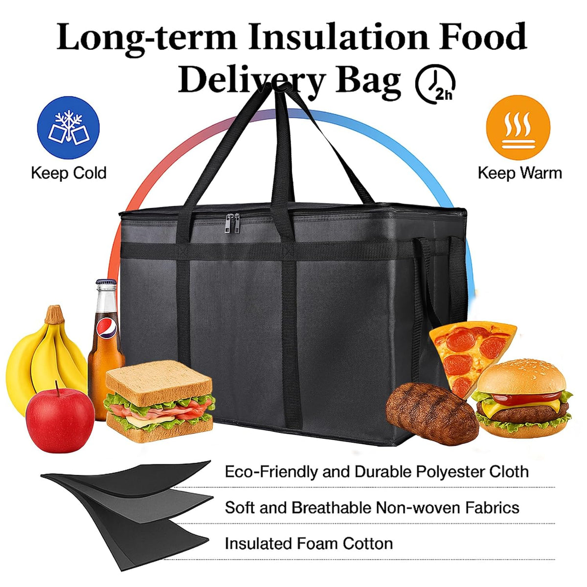Bodaon 3 Pack Insulated Food Delivery Bags, XXXL Catering Cooler Bag Black