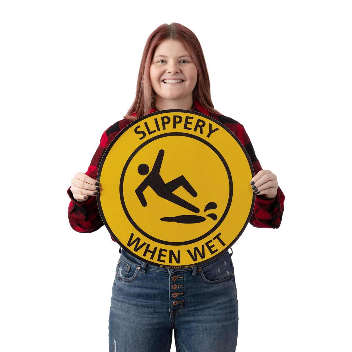 TRADESAFE Slippery When Wet Anti-Slip Floor Sticker - Slippery Floor Caution Sign, Peel and Stick Adhesive Vinyl Sign, ANSI-Compliant, 17” Diameter Round Sticker