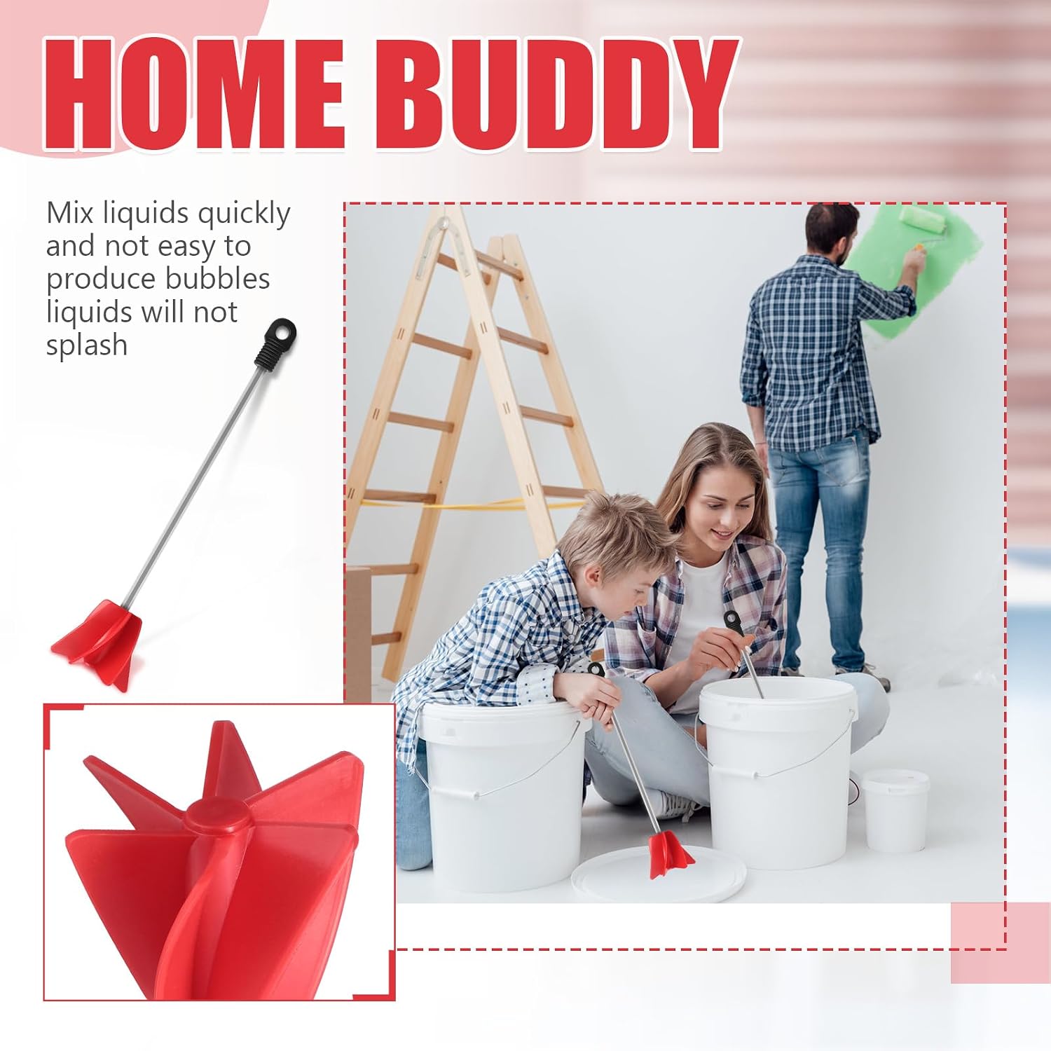 Loosh 8 Pcs 11" Paint Stirrer for Drill, Paint Mixer Attachment, Red