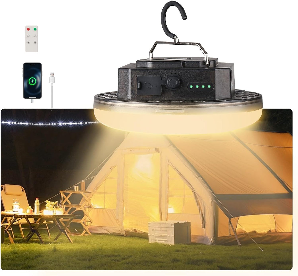Transparent Portable Rechargeable LED Camping Lights,Waterproof Outdoor Light with 5000Lm,Super Bright Hanging Lanterns for Tents, Canopies & Outdoor Emergencies