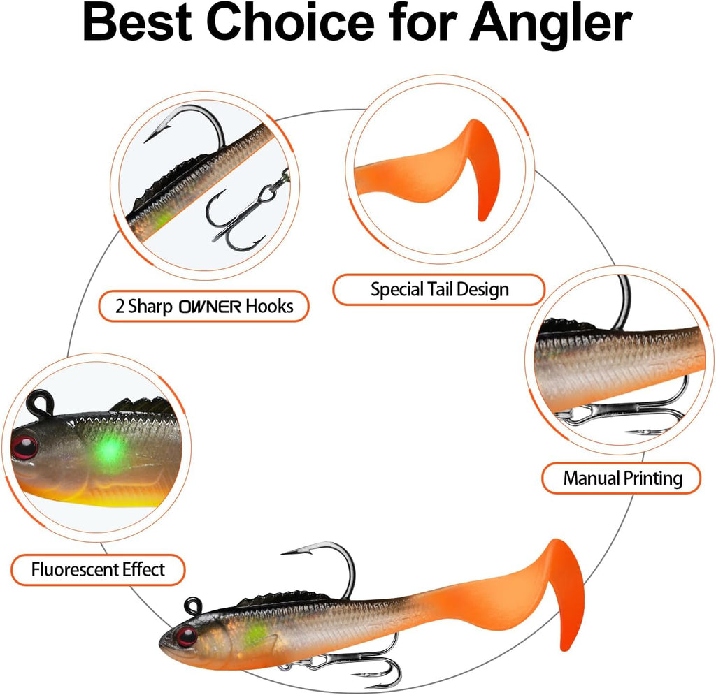 TRUSCEND Shadtale Easy Catch Soft Fishing Lures, Unique Vibration and Action for Various Rigs, Paddle Tail Swimbaits Trailer for Bass, Trout, Crappie, Walleye, Redfish, Saltwater & Freshwater Fishing