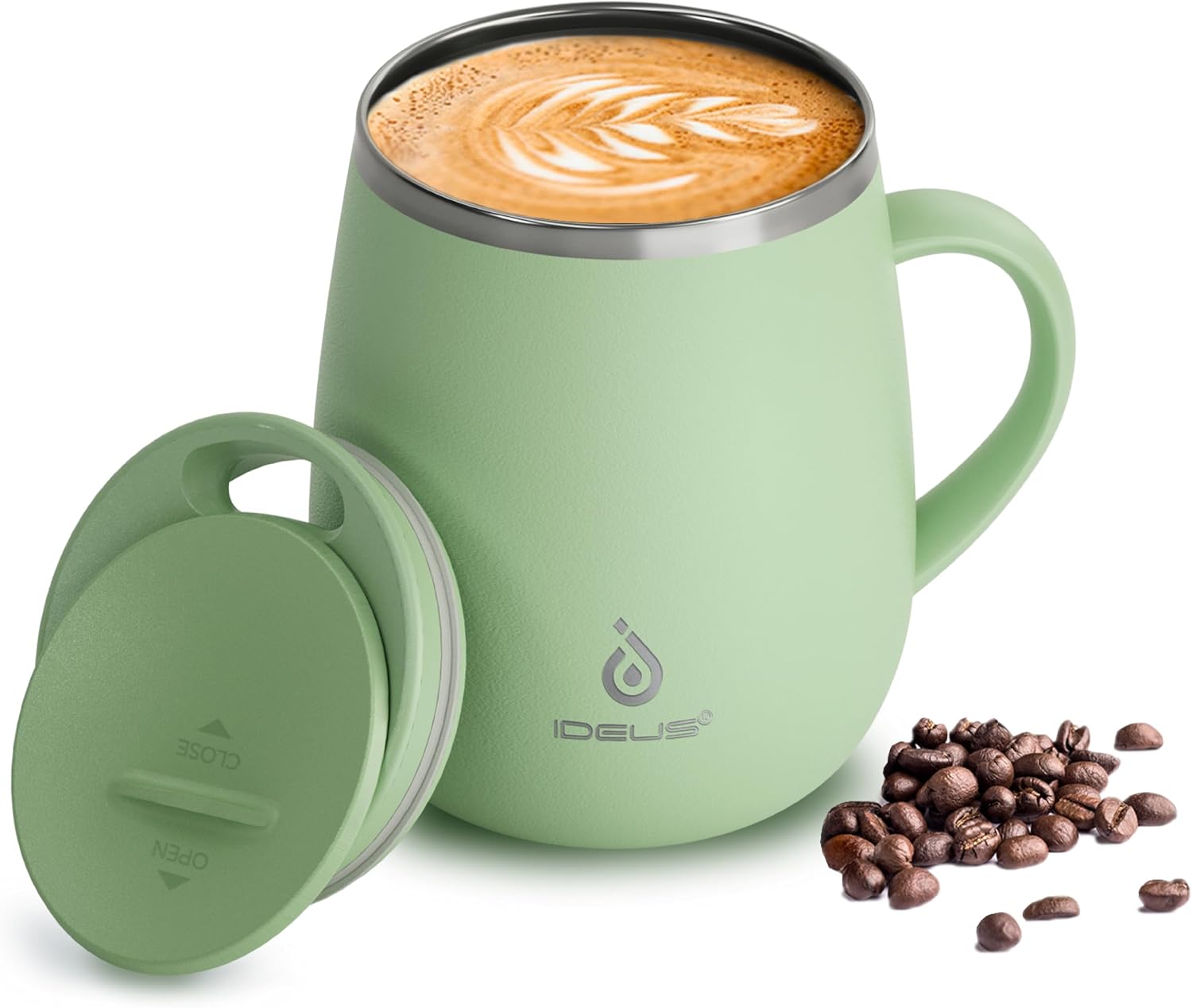 Ideus 16 oz Insulated Coffee Mug with Lid and Handle (Avocado Green 2.0)