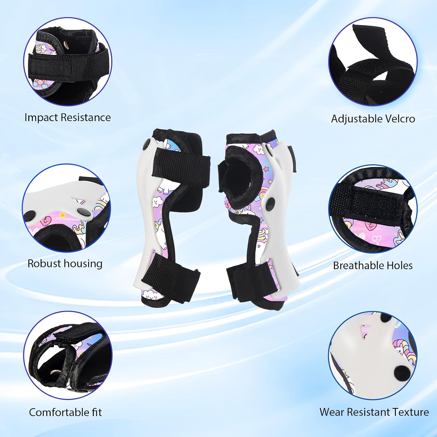 Skateboard Pads for Kids,Elbow Pads and Wrist Guards Protective Gear,Strong Double Straps&Adjustable Easy-Fix Clips for Skateboarding,Rollerblading,Scooters,Bicycle