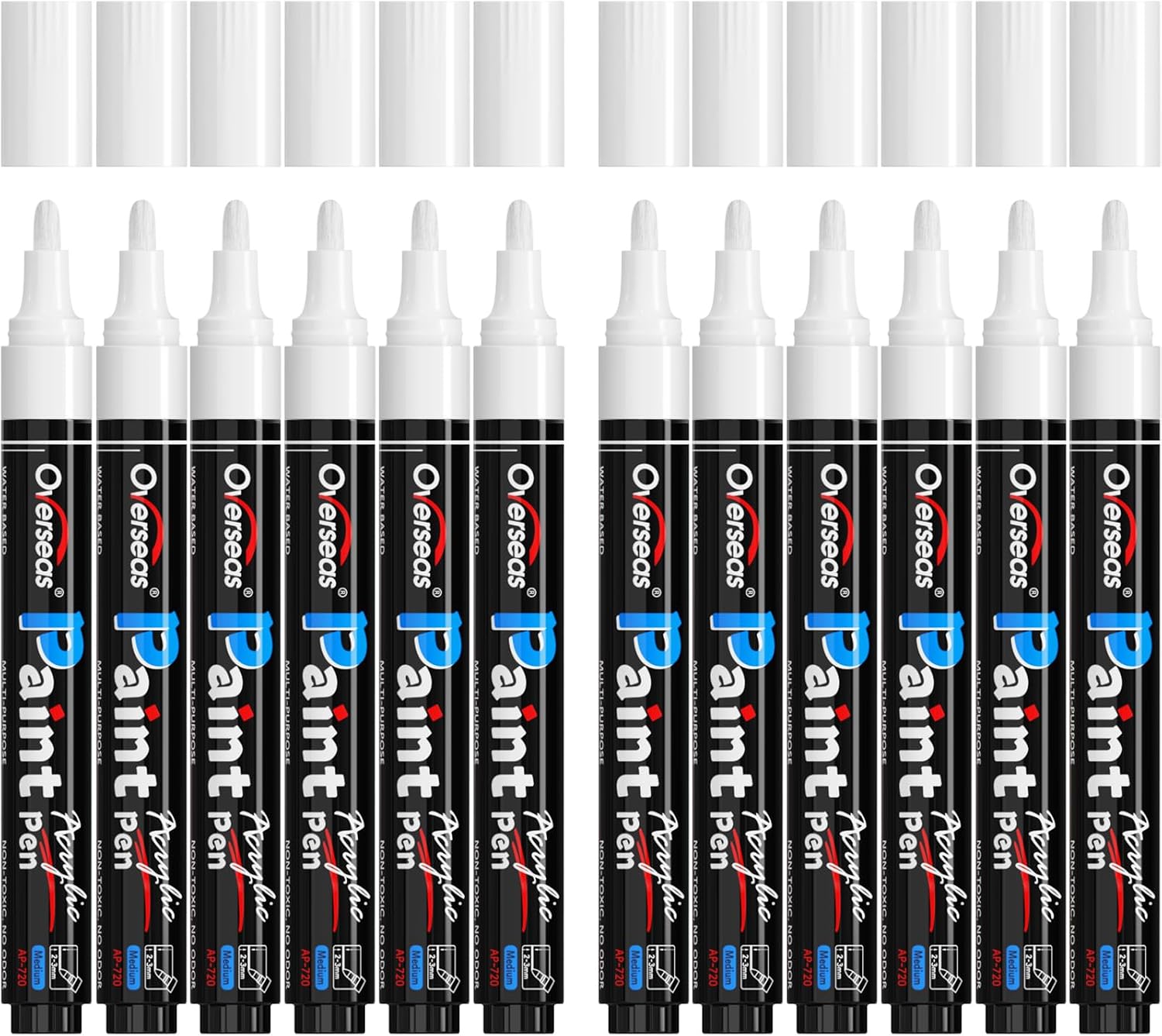 Overseas 12 Pack White Acrylic Paint Pens Permanent Markers, Medium Tip