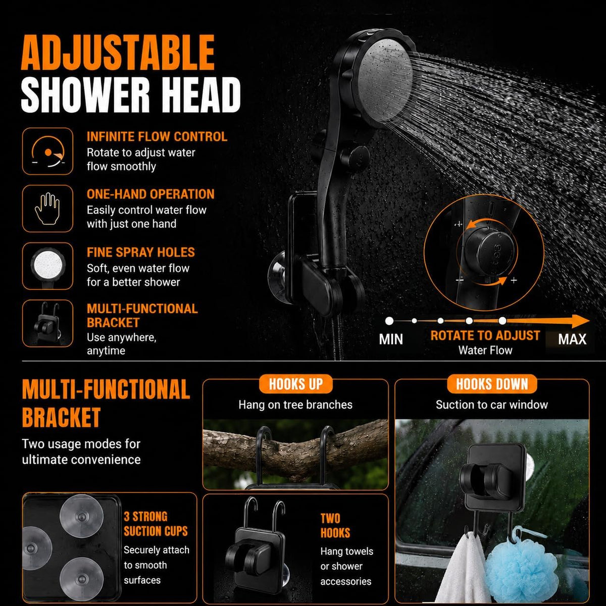 Portable Shower With Heater for Camping,1500W High-Power Quick Heating