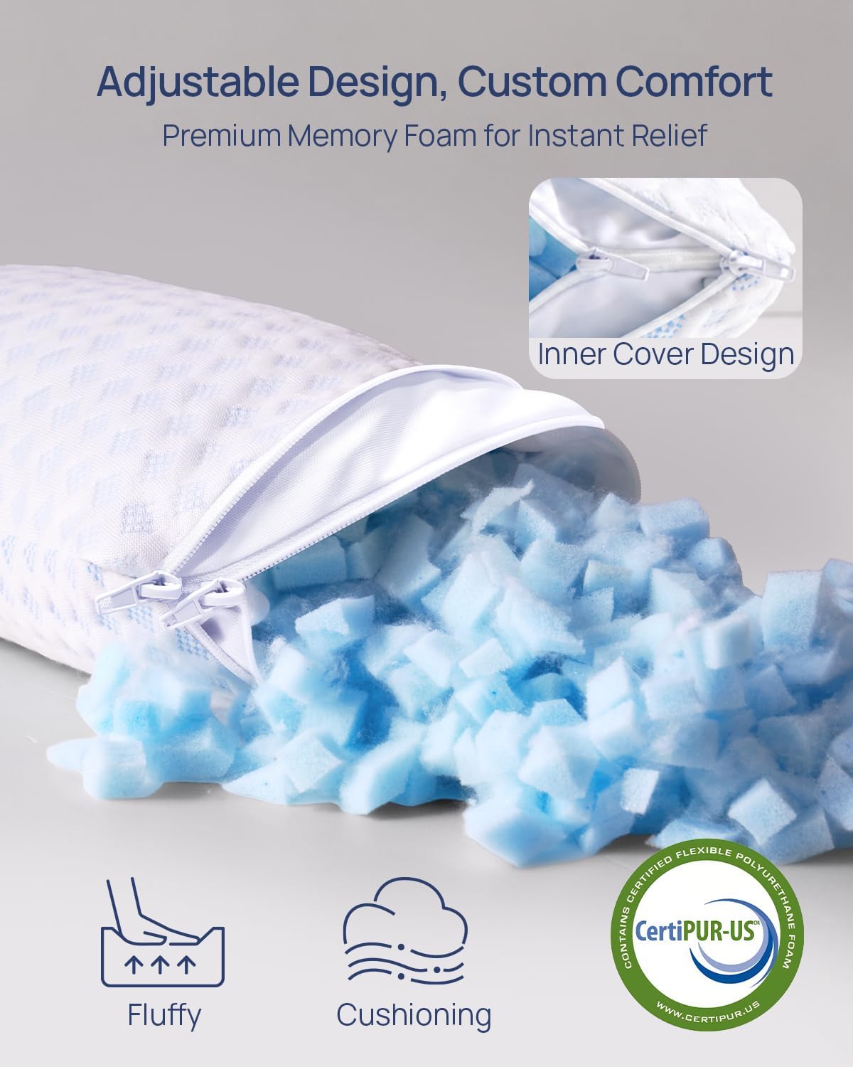 Small Cooling Memory Foam Pillows for Travel 2 Pack 11 X 7 Inches, 2-Sided