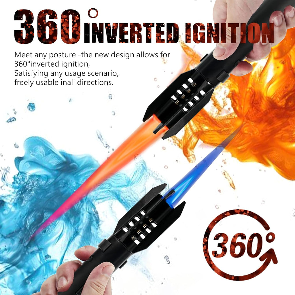 Camping Lighter, Torch Lighter, Straight Flame Bright Fire Refillable,Black
