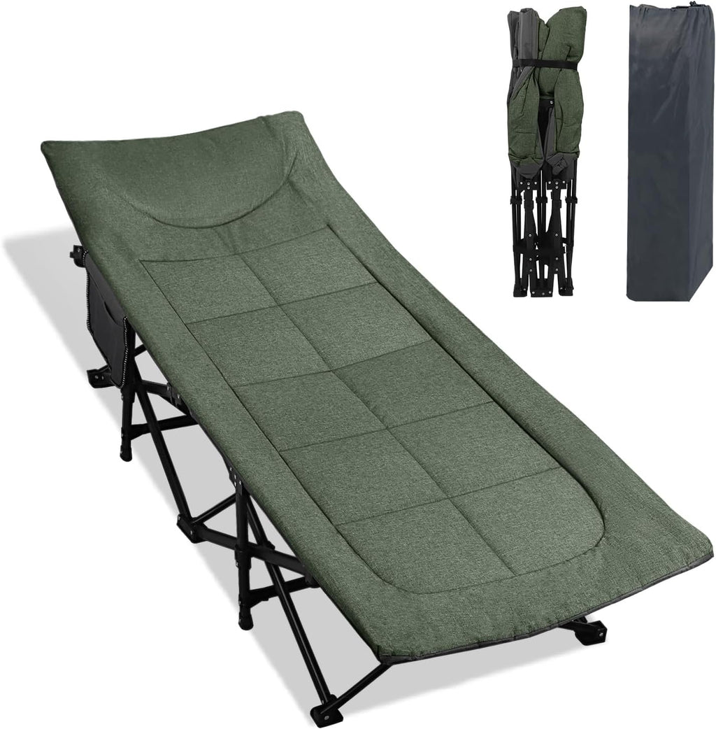 Northroad Camping Cot with Thick Mattress,Quick Set-Up Sleeping Cots Bed with Side Pocket for Outdoor Camping, Office Nap, Home Garden, Beach, Travel, Grey